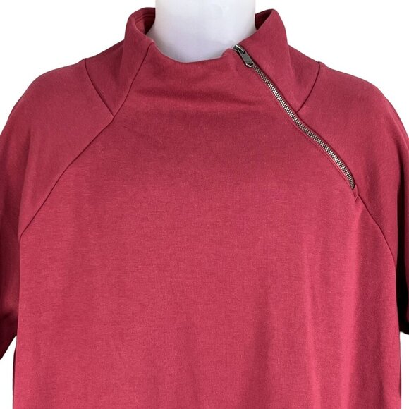 Athleta Cozy Karma Asymmetrical Zip Fleece Lined Sweatshirt Dress 1X Burgundy - Picture 7 of 16